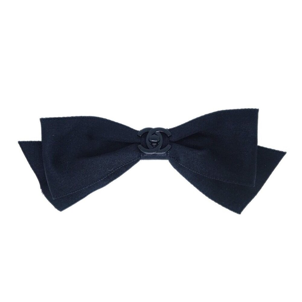 Chanel Turnlock Bow Satin Hair Barrette Black - Picture 2 of 8